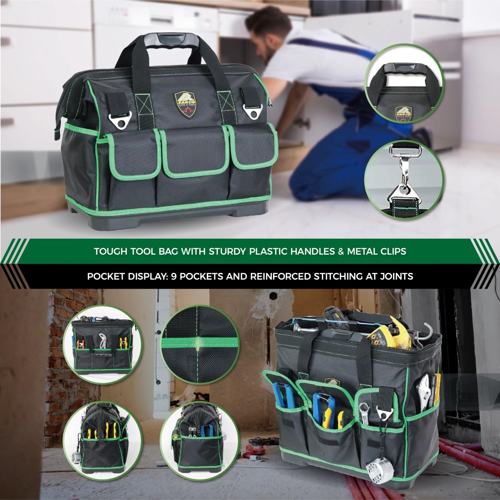 16 inches Top Opening Tool Tote, 1680D Durable Tool Organizer for Plumber, El…