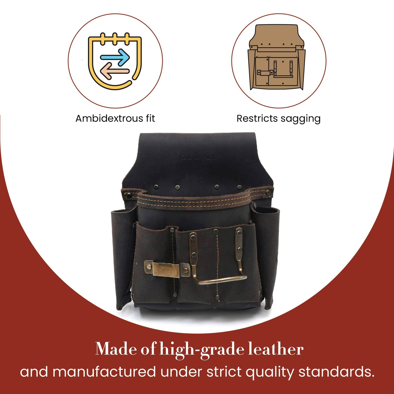 Style N Craft 70685-6 Pocket Drywall Hanger’s Tool Pouch in Oiled Grain Leather