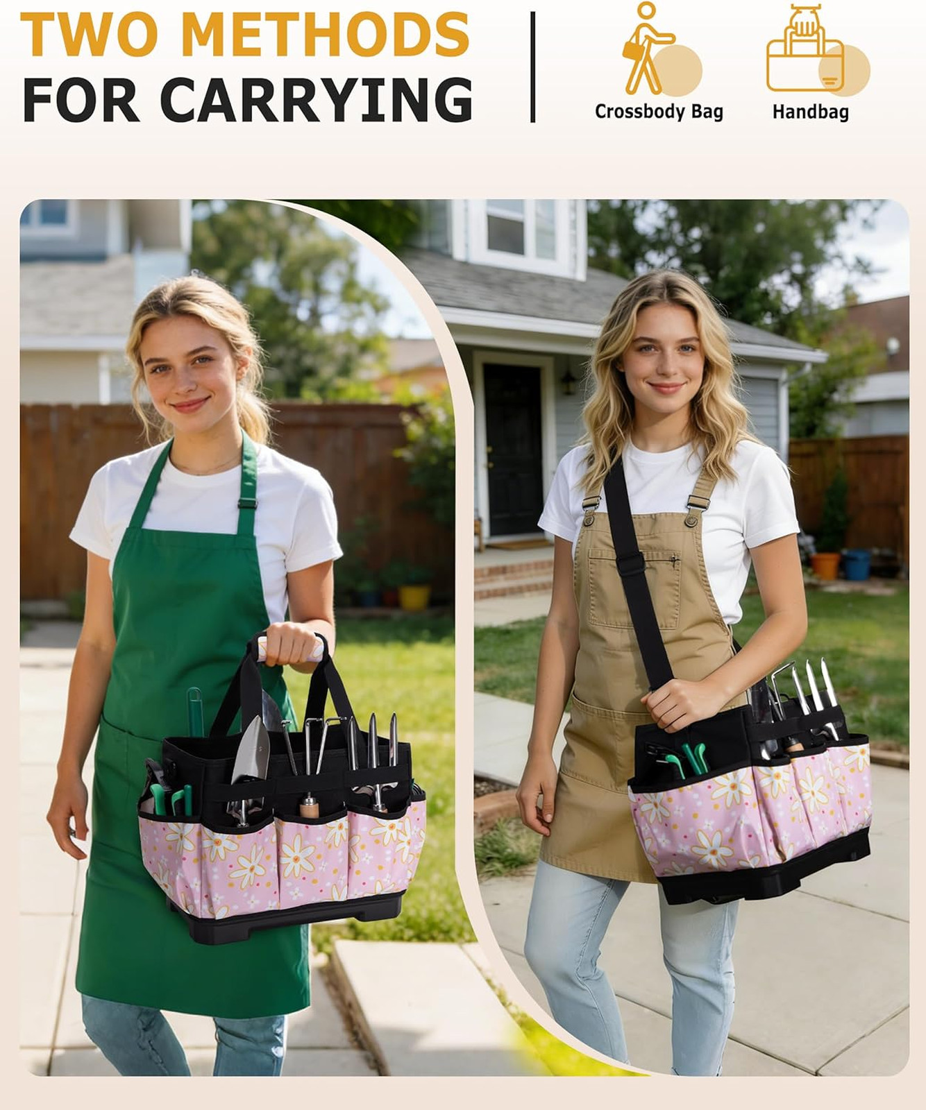 Garden Tool Bag with Hard Bottom Water Resistant 600D Polyester 20L Capacity
