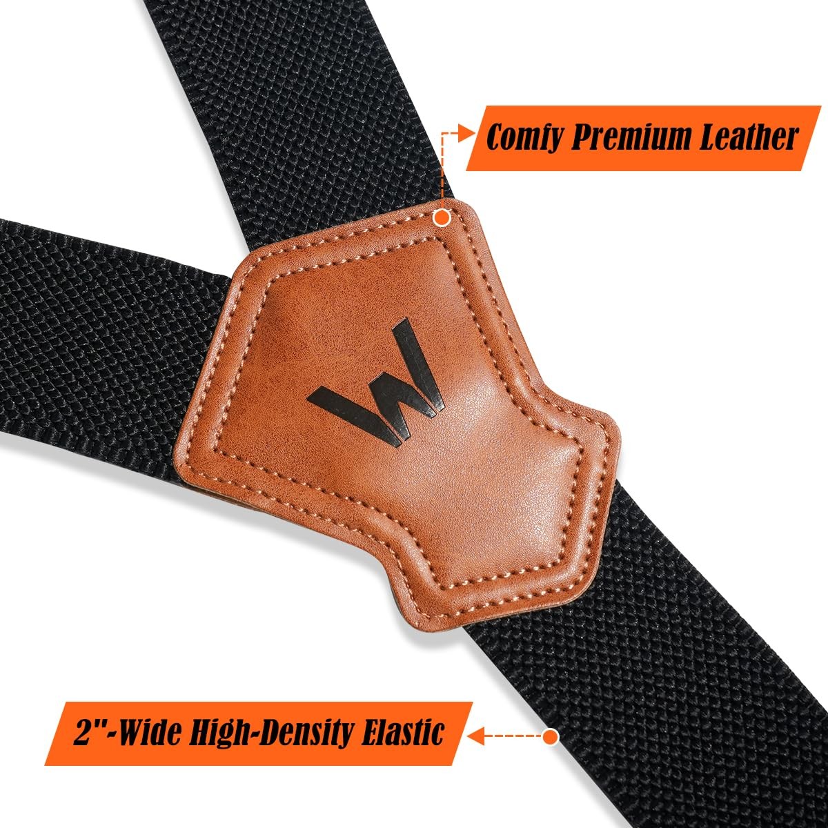 WELKINLAND Y-Back Elastic Suspenders, Heavy-Duty Mens Suspenders 2Inch, Black