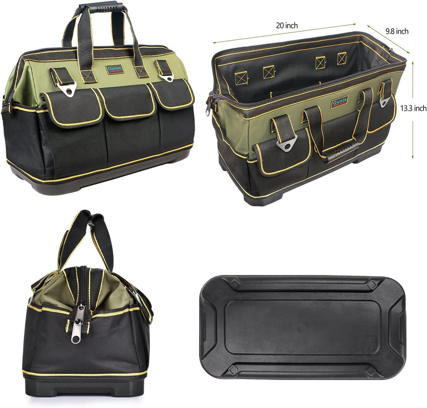 Tool Bag, Ounic 20 Inch Large Heavy Duty With Wide Mouth and Black, Yellow