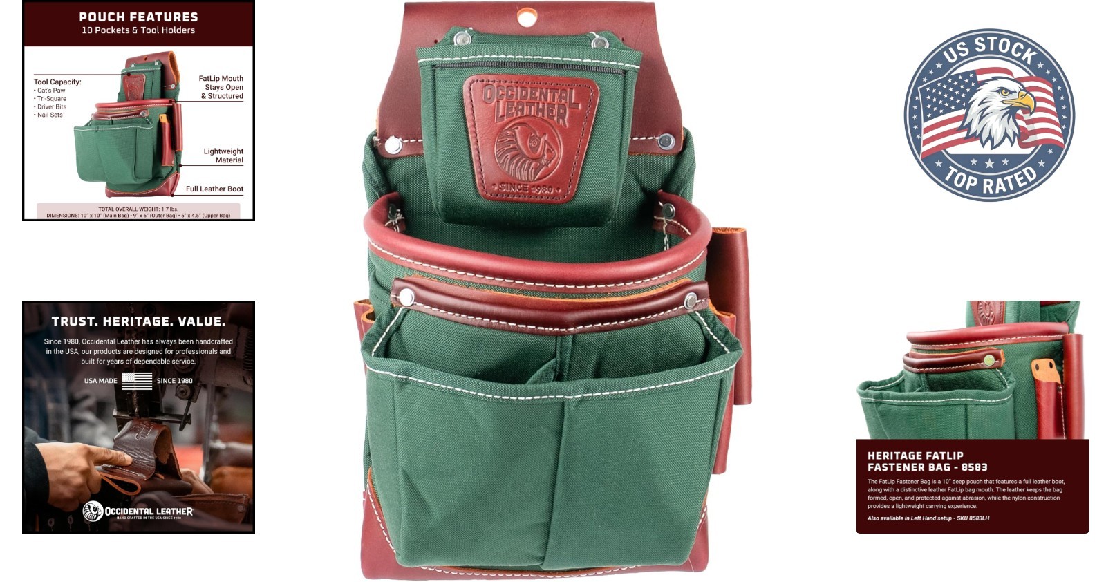 Heritage Fastener Bag with Integrated Holster – 1.7 lbs, 10 Pocket Tool Storage
