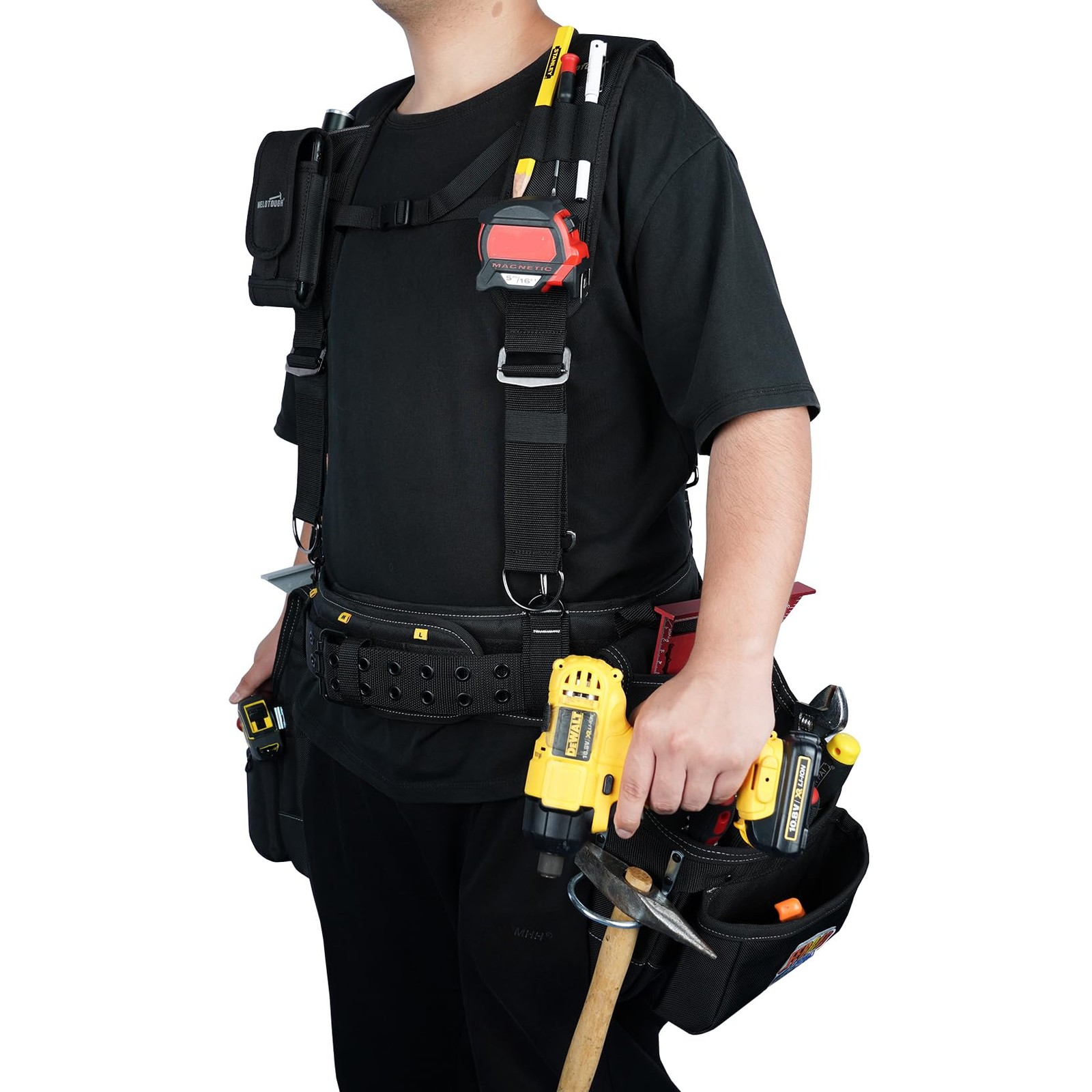 MELOTOUGH Tool Belt with Suspenders Framer Combo System, Black