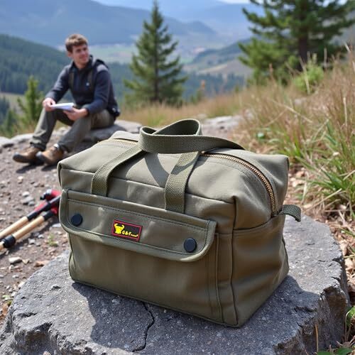 Olive Green Heavy Duty Tool Bag with Brass Zipper for Mechanics and Electricians