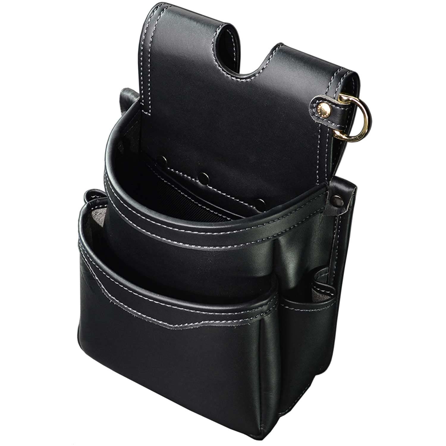 Fujiya AB-32BG Tool Pouch 2-Tier Thin Type Black Gold Light PU Leather Series