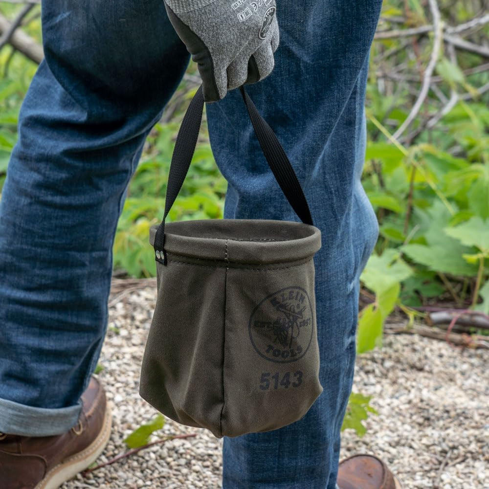 Klein Tools 5143 Canvas Tapered-Bottom Bag with Two Interior Pockets and a Snap