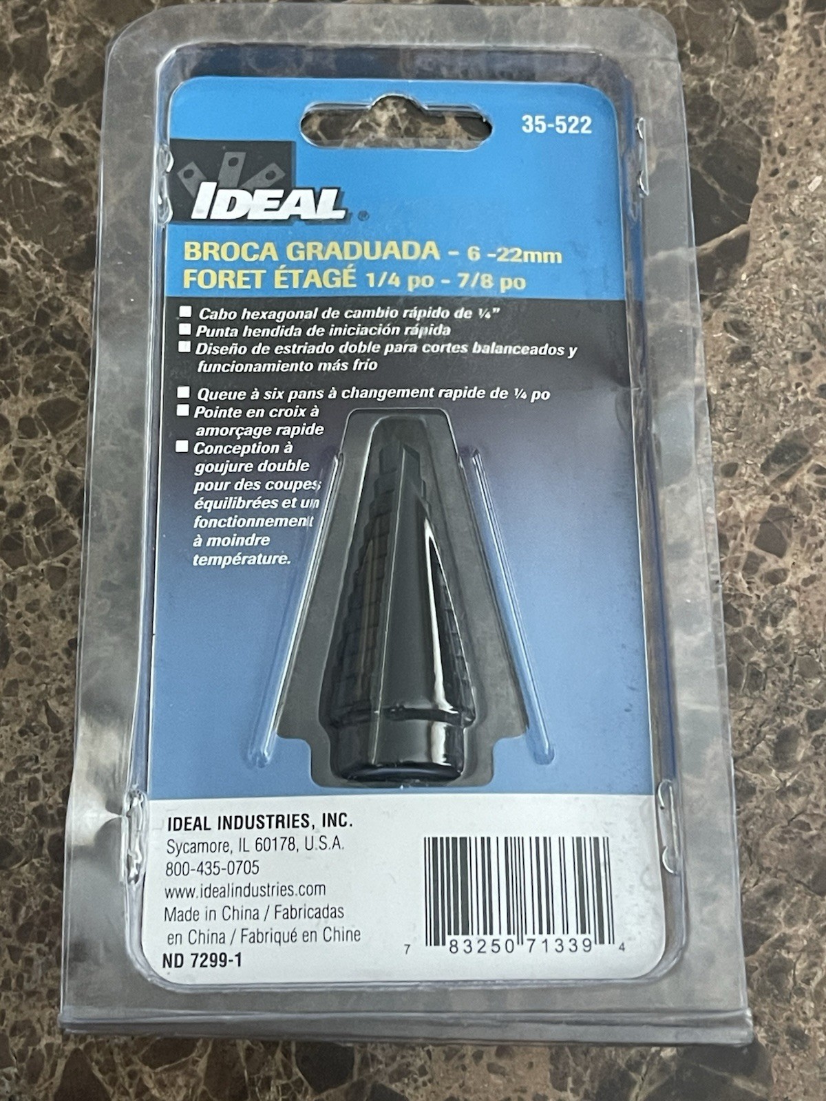Ideal Unibit 35-522 Quick Change Step Drill Bit, 1/4″ – 7/8″