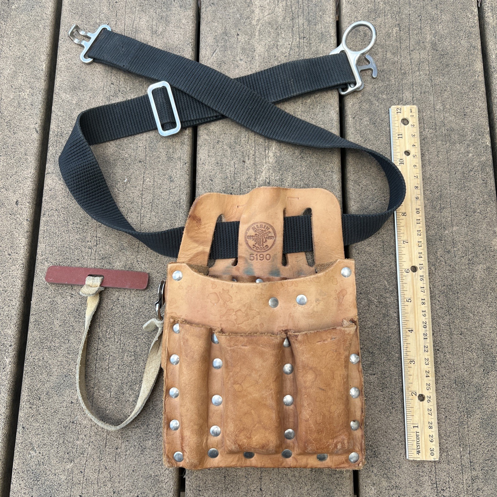Klein Electrician Tool Bag 5190 Genuine Leather w Nylon Belt w Metal Buckle