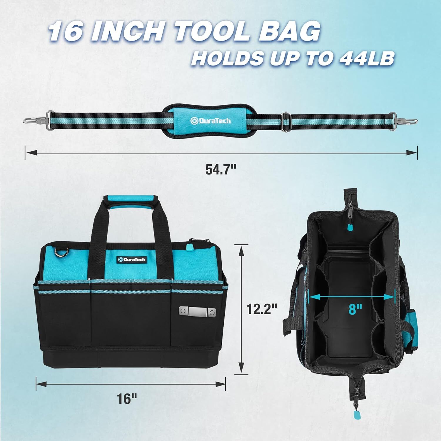 DURATECH 16-Inch Heavy Duty Tool Bag with Waterproof Hard Bottom with 18 Pockets