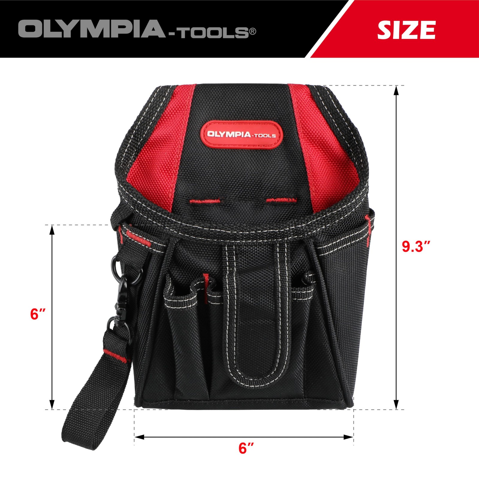 7 Pocket Tool Pouch With Belt Clip Black Red Electrician Carpenter Holster Bag