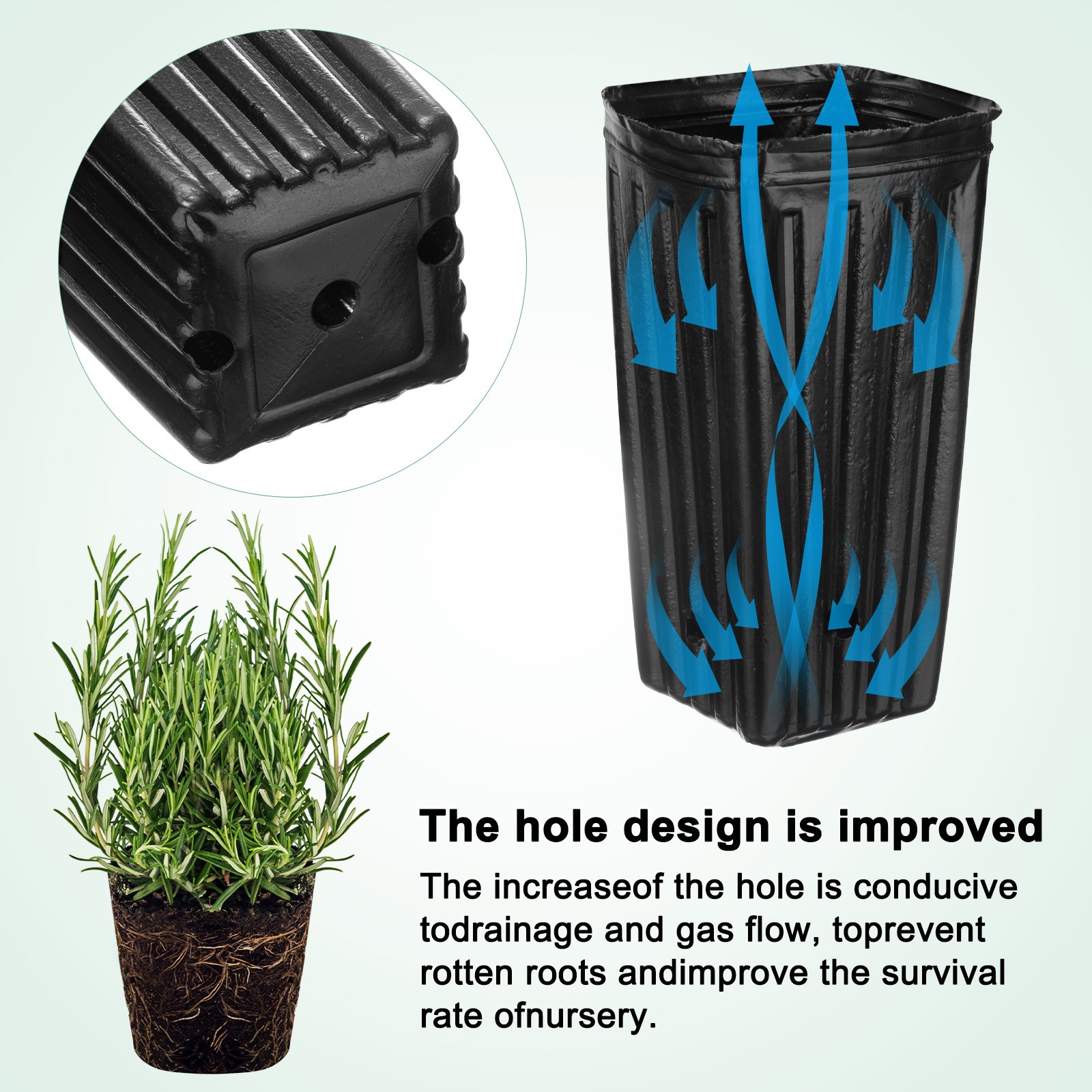 100 Piece Nursery Vase, 10x10x20cm for Gardening [Black]