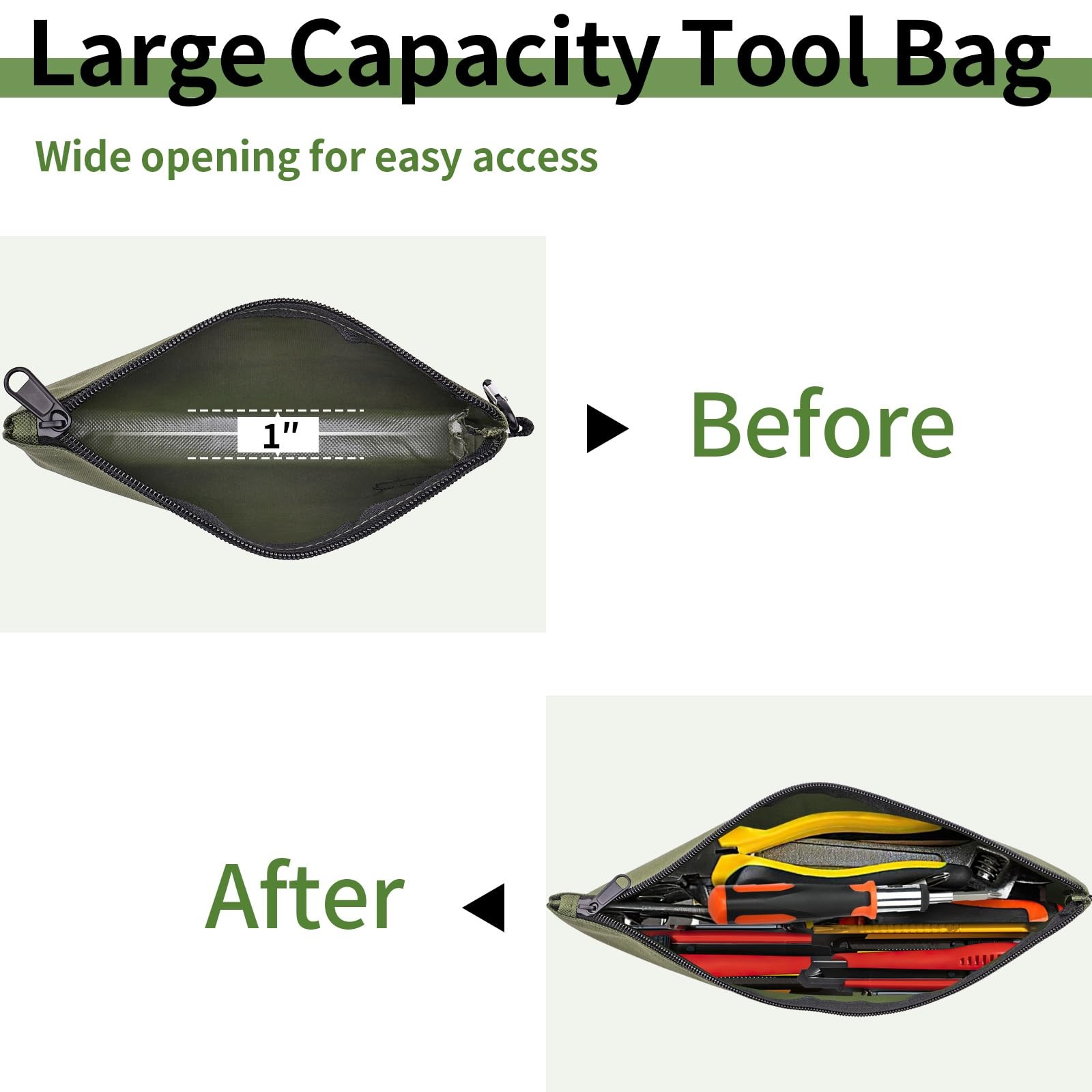 3 Pack Premium Tool Pouches Zipper Bag, Small Tools Bags with Carabiner NEW