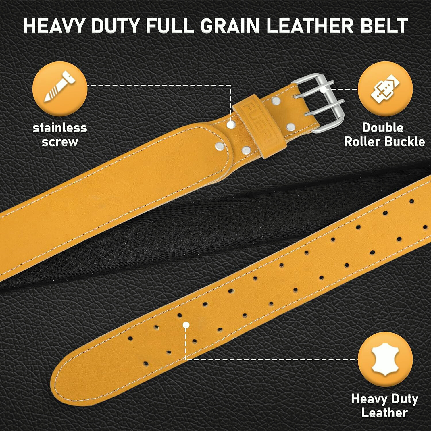 FUERI Leather Tool Work belt for men 2.5″ Foam Padded Thick Tool Pouch Belts