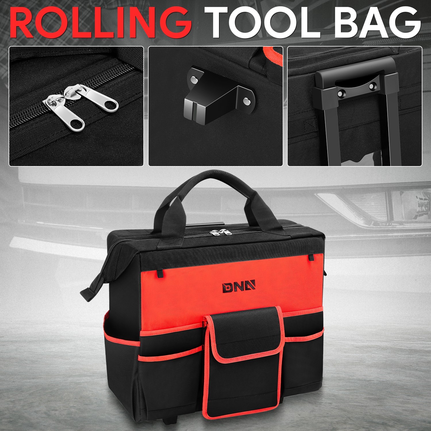18in Large Canvas Rolling Tool Bag Organizer w/ Telescoping Handle & wheels