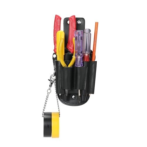 Genuine Leather Small Tool Pouch – 7 Pockets, Metal Tape Chain, Quick Access, Du