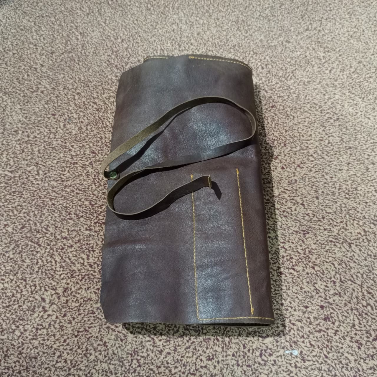 Brown Leather Tool Roll with Antique Worn look Finish 7 Tool Pockets