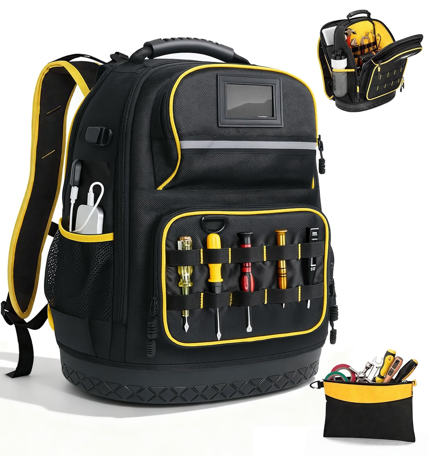 Tool Backpack, Heavy-Duty Organizer Bag for Men Large, Black & Orange