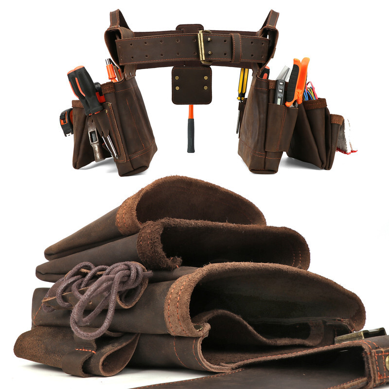 TOURBON Leather Heavy Duty Tools Storage Belt Pouch Electricians Carpenter Gift