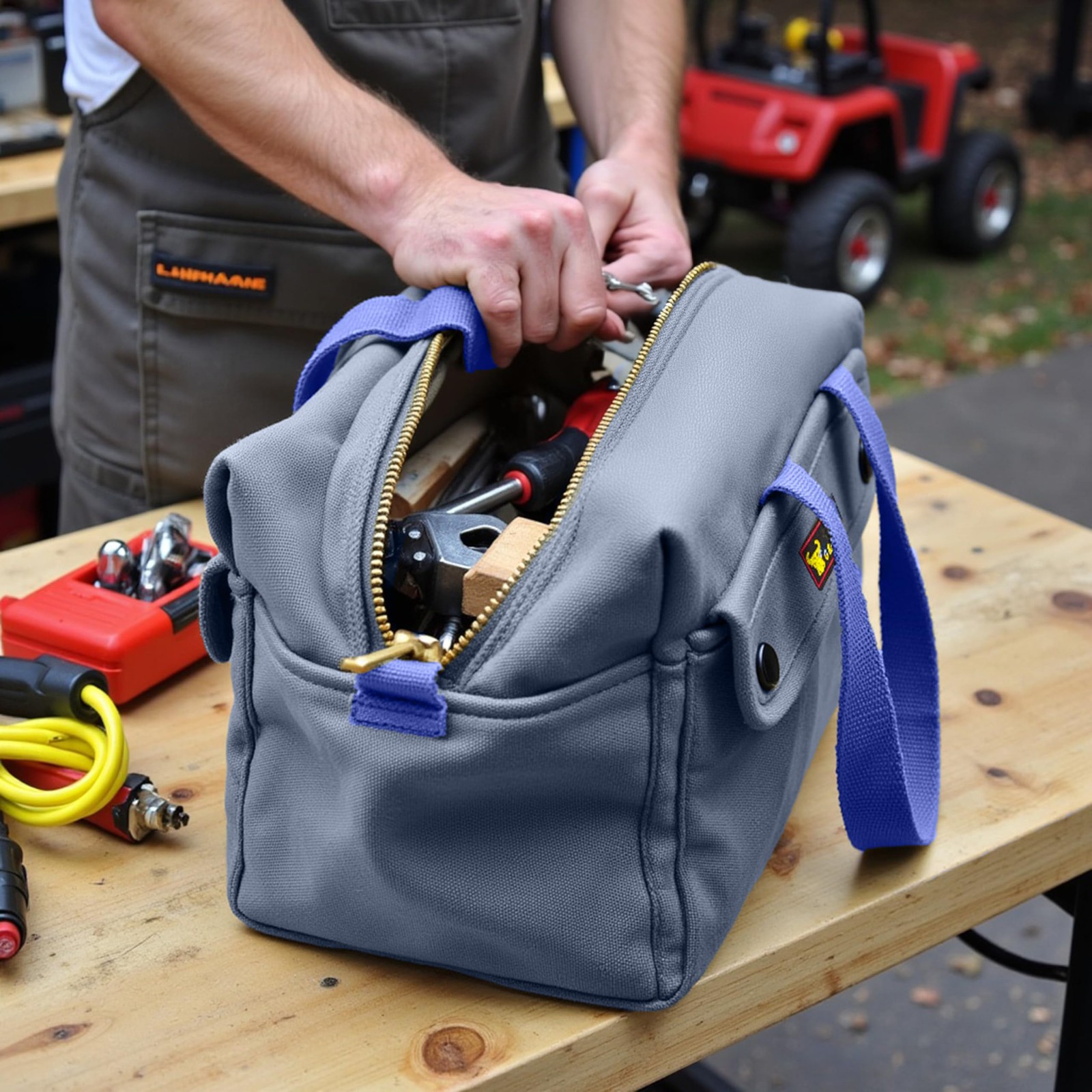 Waxed Canvas Military Duffle Bag, Water-Resistant, Adjustable Strap, Double Z…