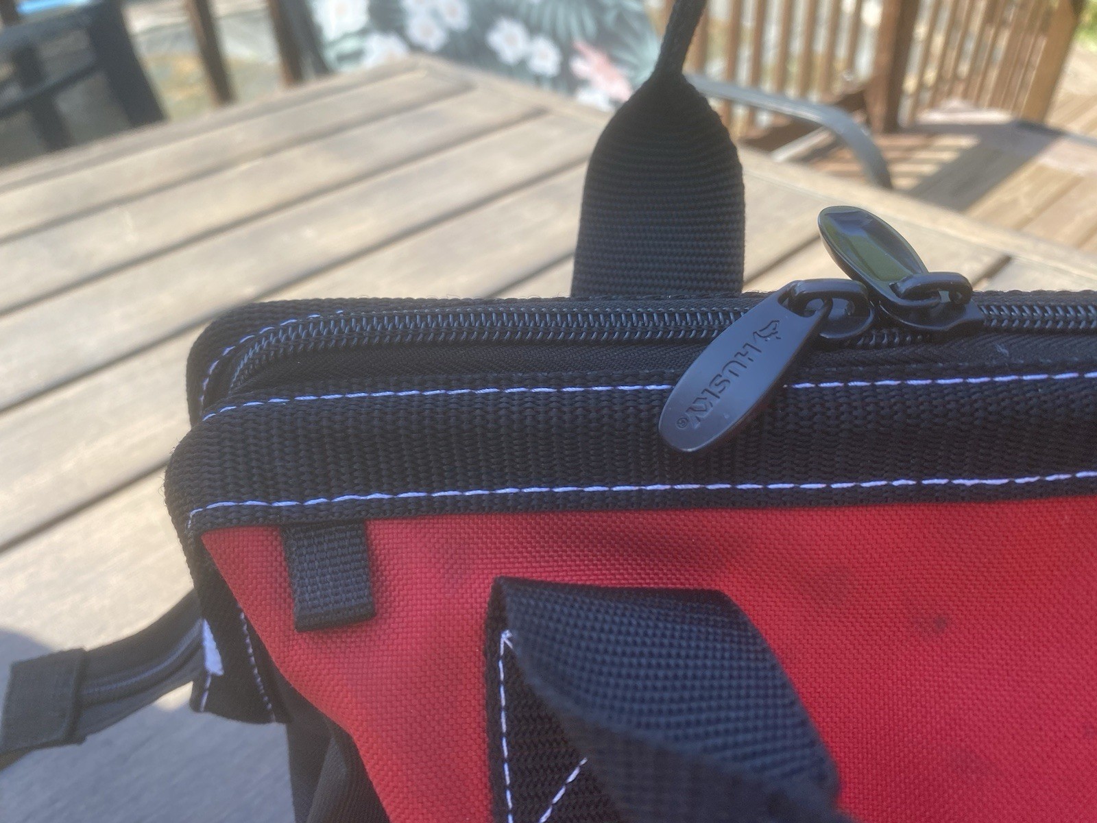 Husky tool bag 12W x 9H x 7D 4-Pocket Red and Black Nylon Zippered