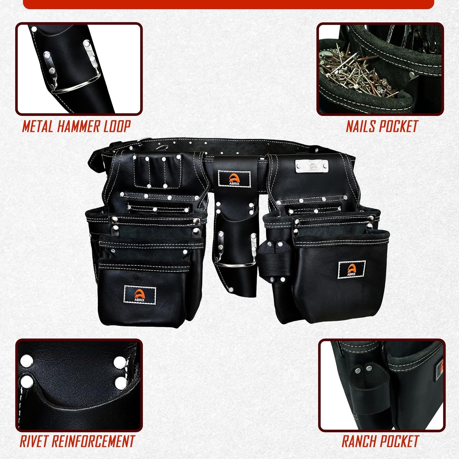 Heavy Duty Tool Belt for Men – 4MM Thick Genuine Leather, Brass Buckle & Rive…