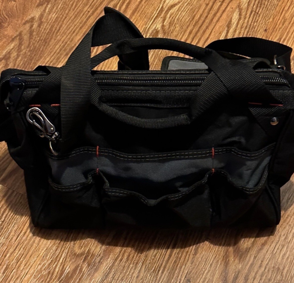 WESTWARD Wide-Mouth Tool Bag, 600d Polyester, 21 Pockets, Black, 32PJ36