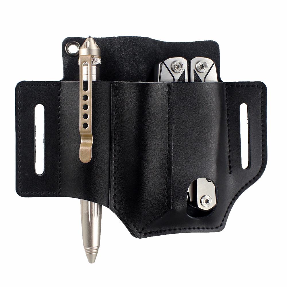 Multitool Leather EDC Belt Pocket Organizer for Knives Tools Flashlight Holder