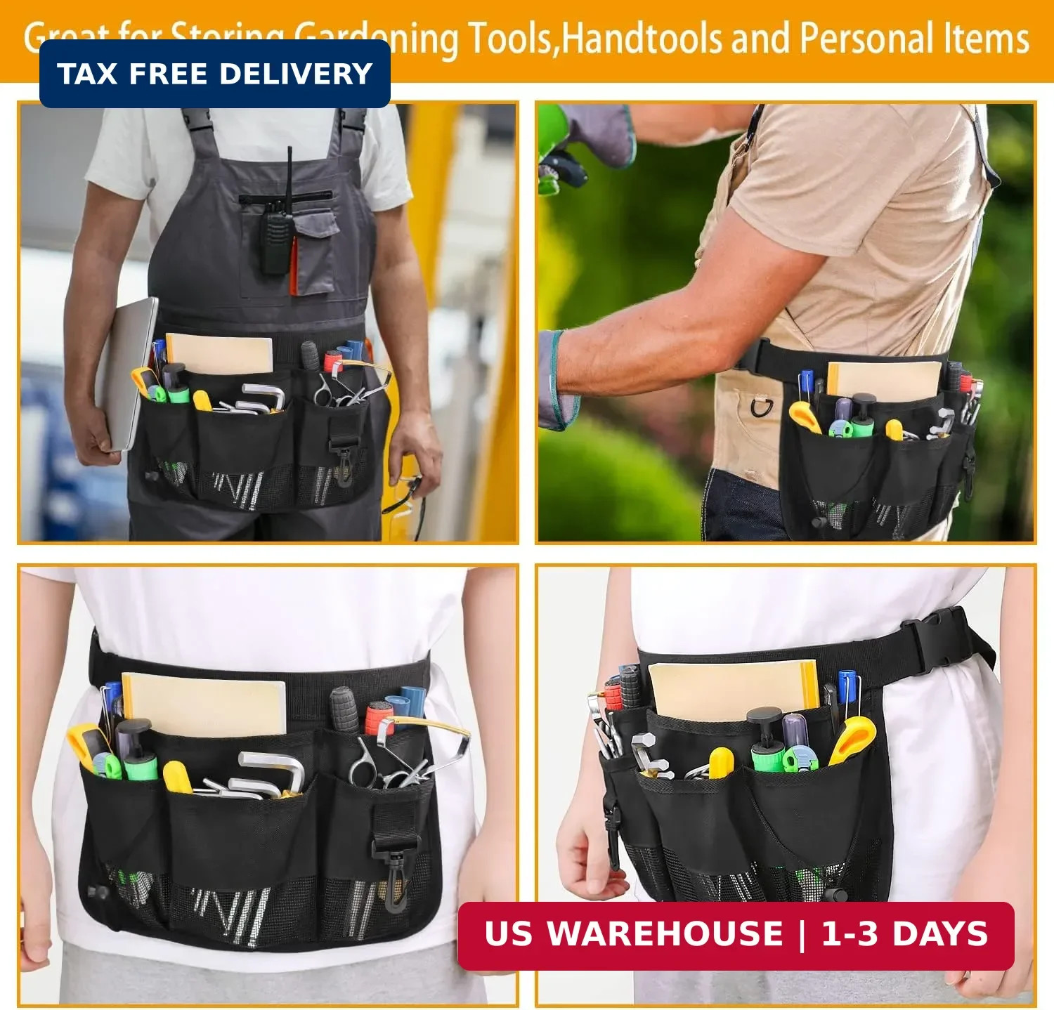 Gardening Tool Waist Bag Belt Heavy Duty Oxford Tool Apron with 7 Pockets of Dif