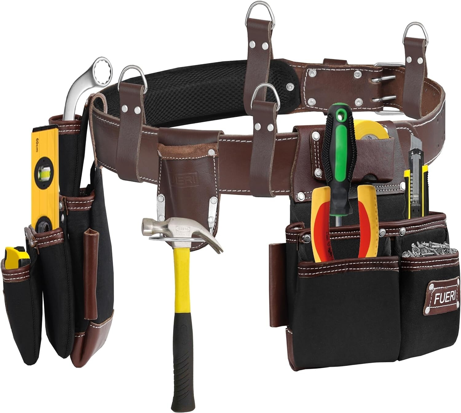 19 Pocket Professional Tool Bag, Electricians Workwear Grain Leather Tool Belt