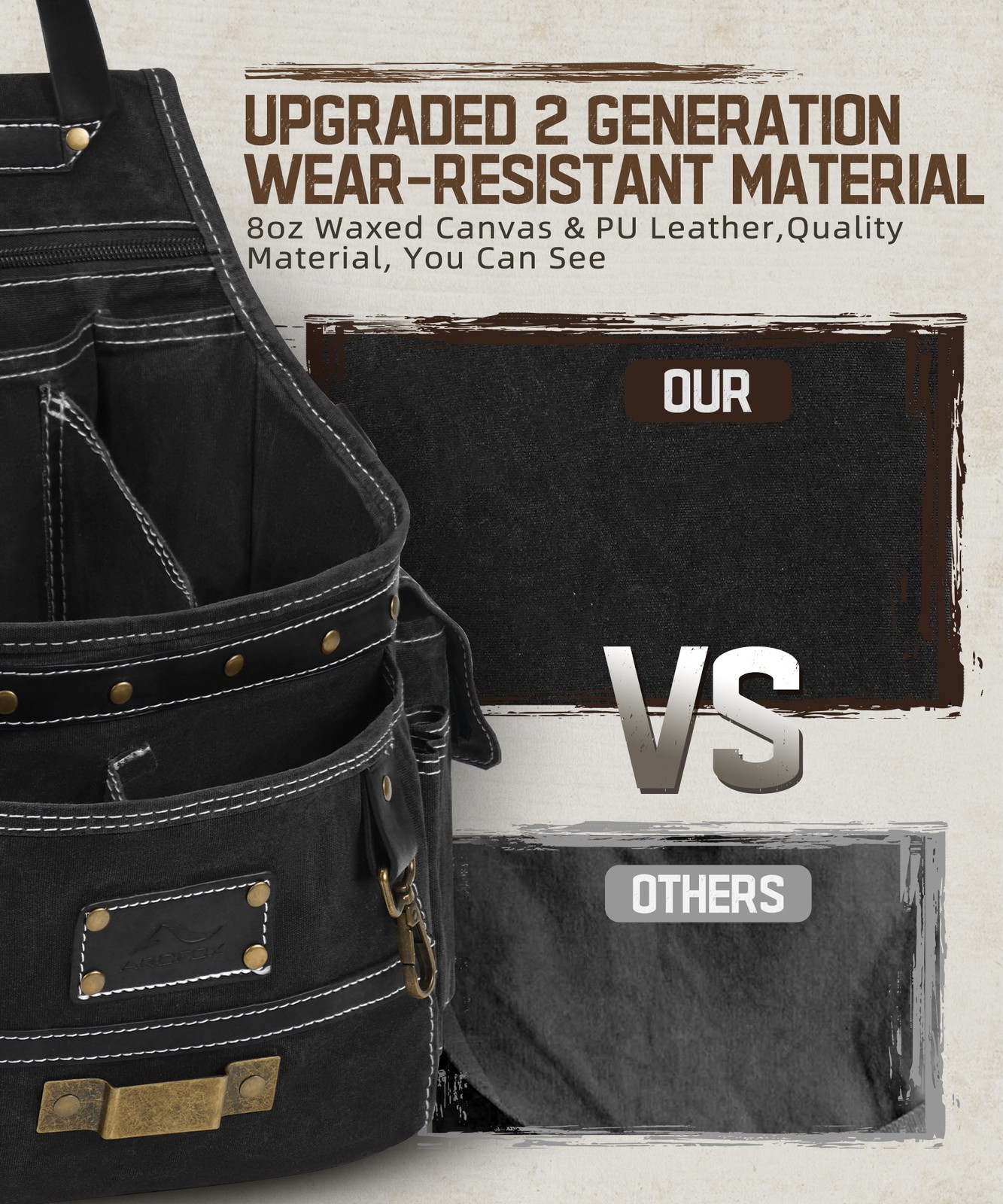 Professional Canvas Tool Belt Bag with Leather Handle & Multi-Pockets Belt Loop