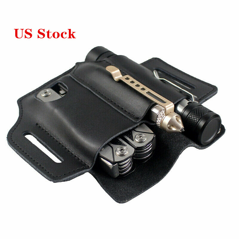 US Multifunction Leather Belt Tool Pouch EDC Portable Pen Tool Storage Bag