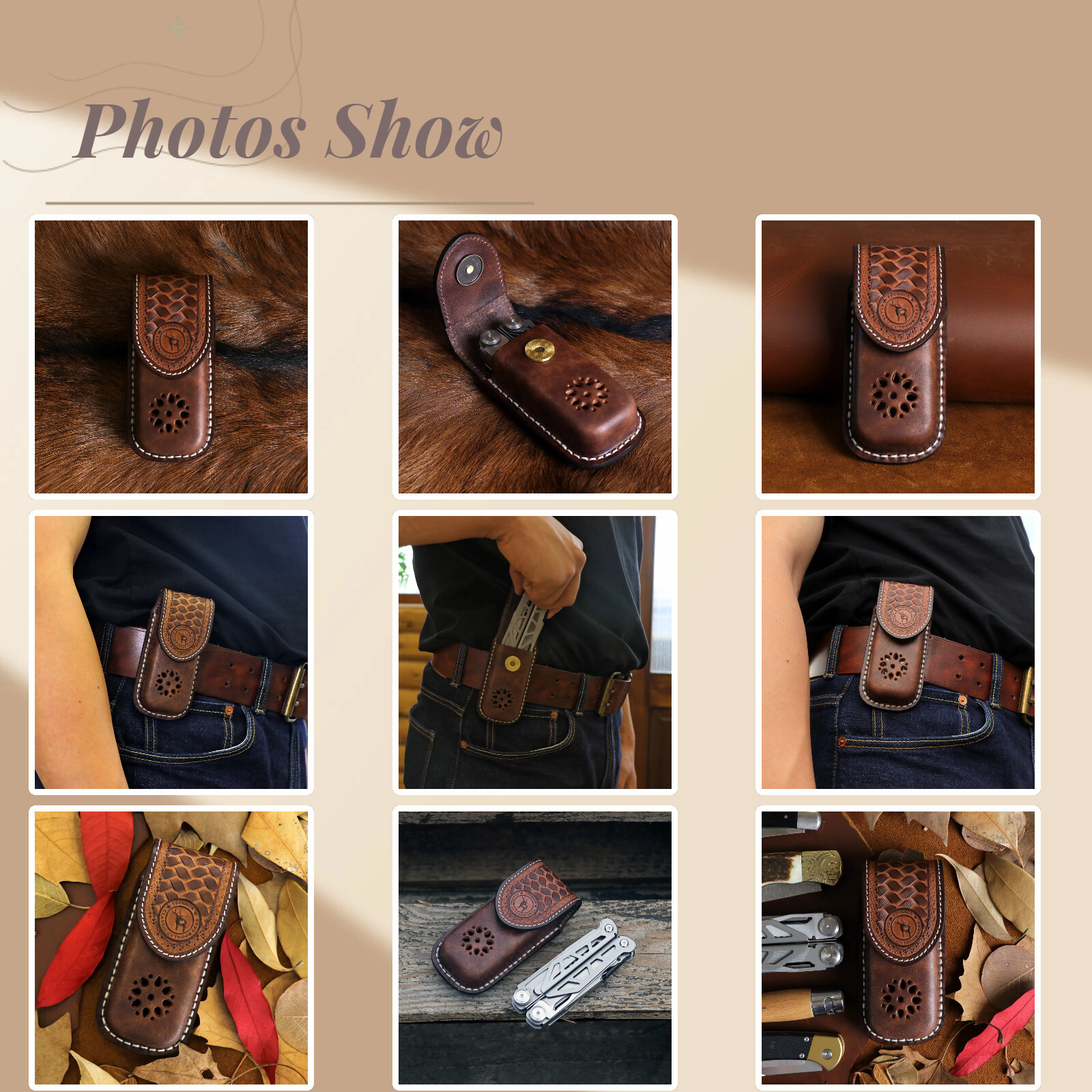 TOURBON Leather Pocket Knife Sheath Folding Knives Case Belt Pouch-Clearance