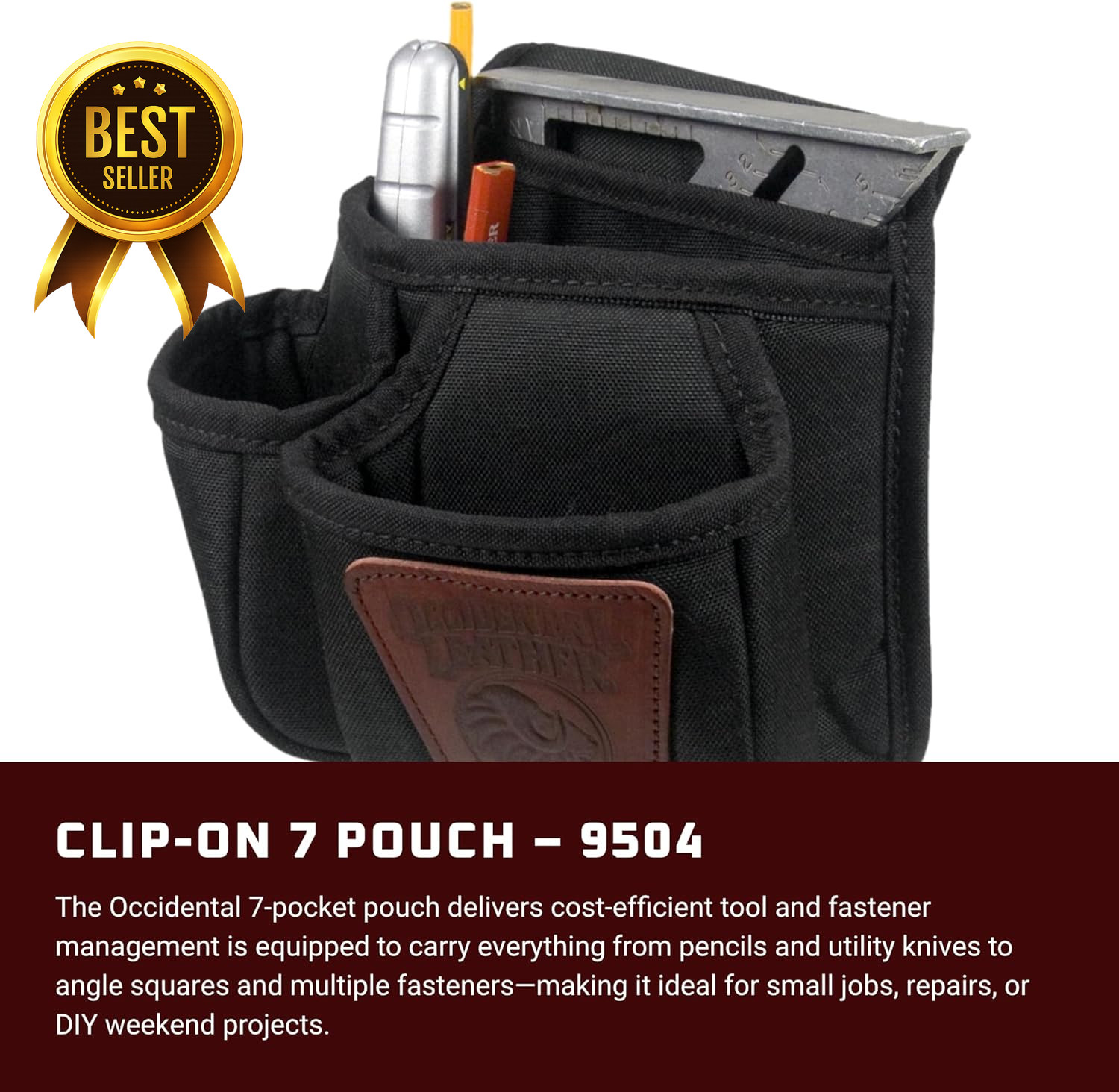 Clip-On Tool Pouch 7 Pocket Organizer Made in USA Utility Belt Storage Bag