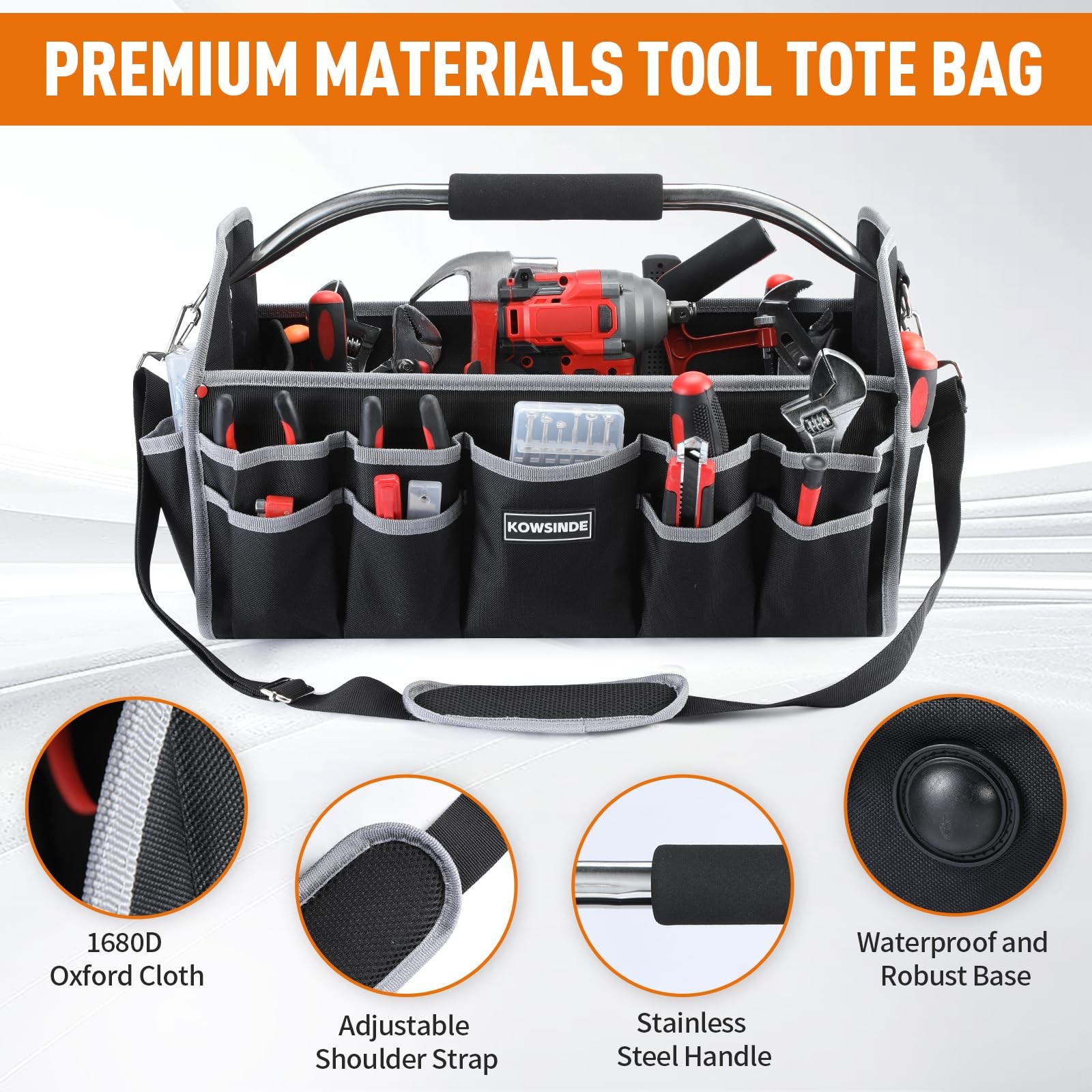 Kowsinde 18 Inch Tool Bag, Electrician Open Top 18 inches, Grey