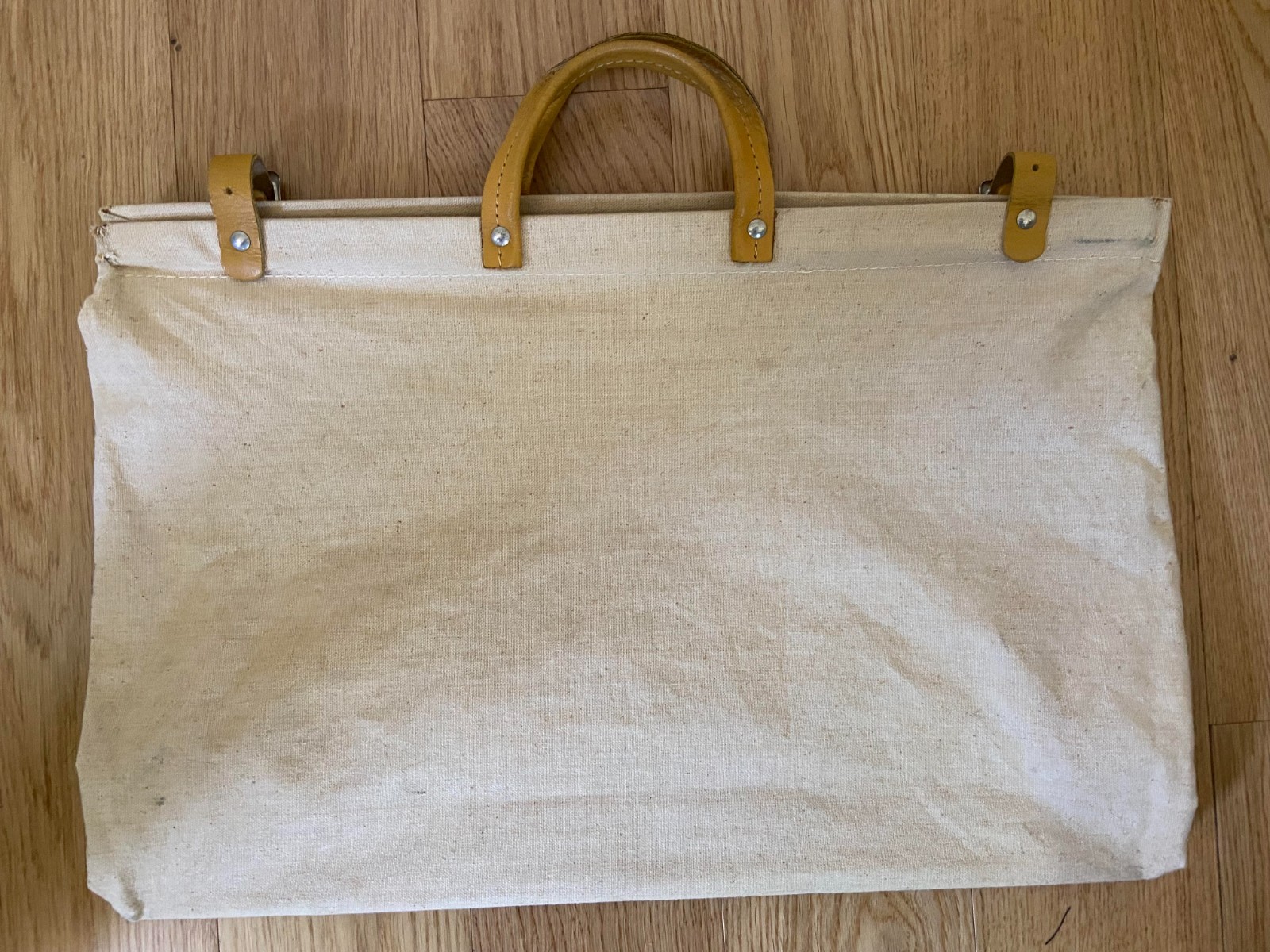 Vintage Lineman Utility Tool Bag Canvas Riveted Leather Handles Solid Bottom