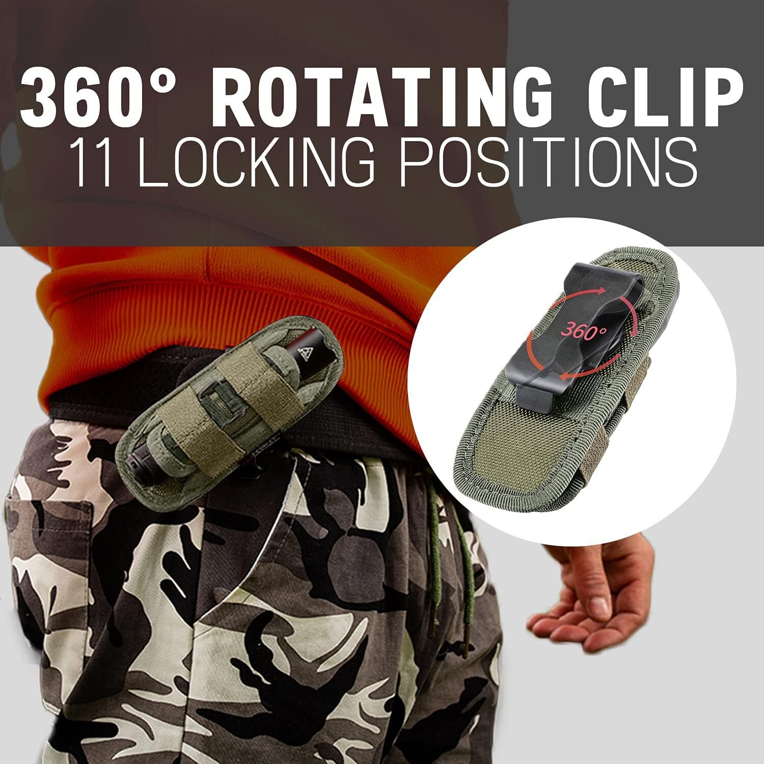 Tactical Flashlight Holster 360 Degree Holder for Police Military Security Belt