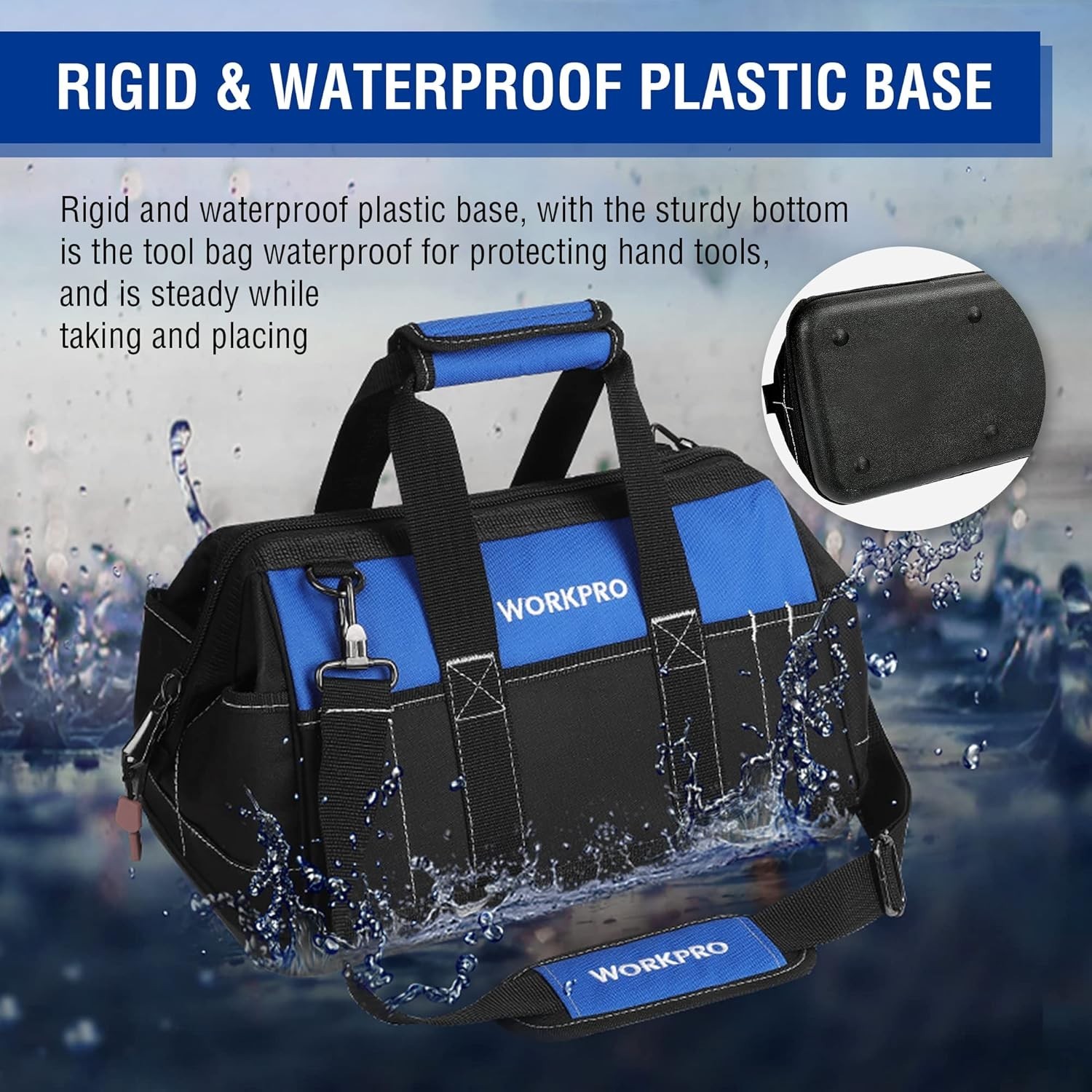 16-inch Wide Mouth Waterproof Tool Bag with Molded Base for Organizing Tools