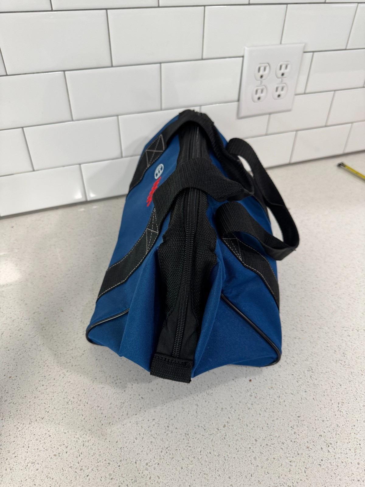 Bosch Tool Bag Medium Blue Contractor Canvas Zip 13″ with Handles Wide Mouth