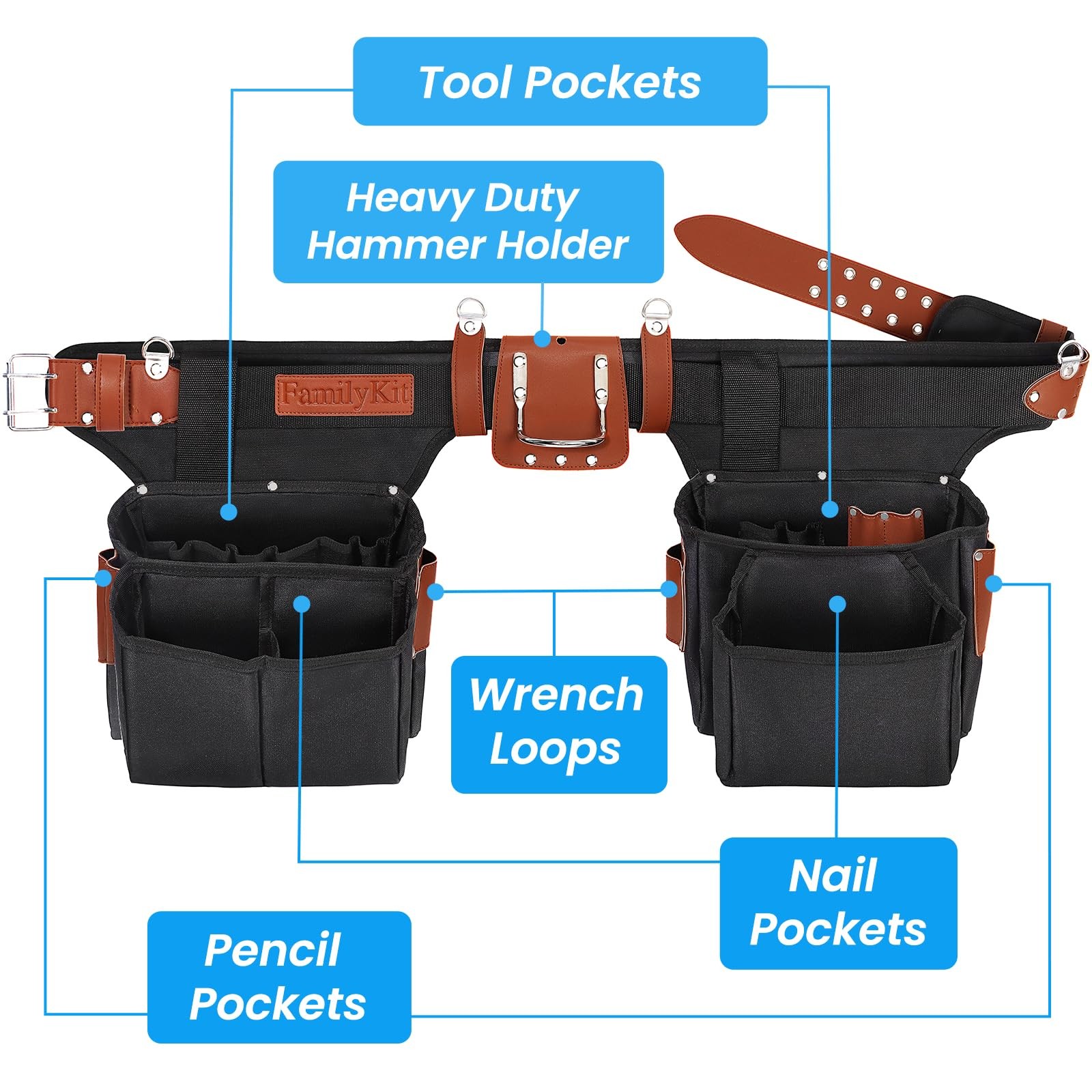 PU Leather Tool Belt – 26 Pockets Heavy Duty Construction Tool Belt, Adjustab…