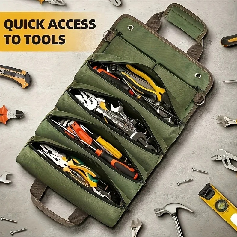 Heavy Duty Roll Up Tool Bag Oxford Fabric Multi Tool Organizer for Mechanics