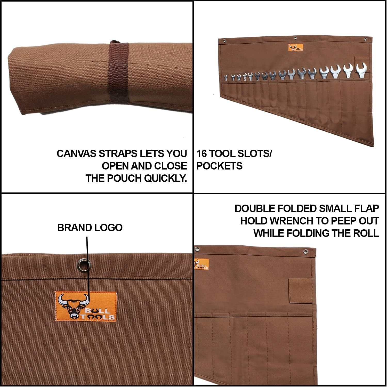 Roll up Tool Bag Organizer 16 Pockets Metric & SAE Wrench Organizer Heavy Duty