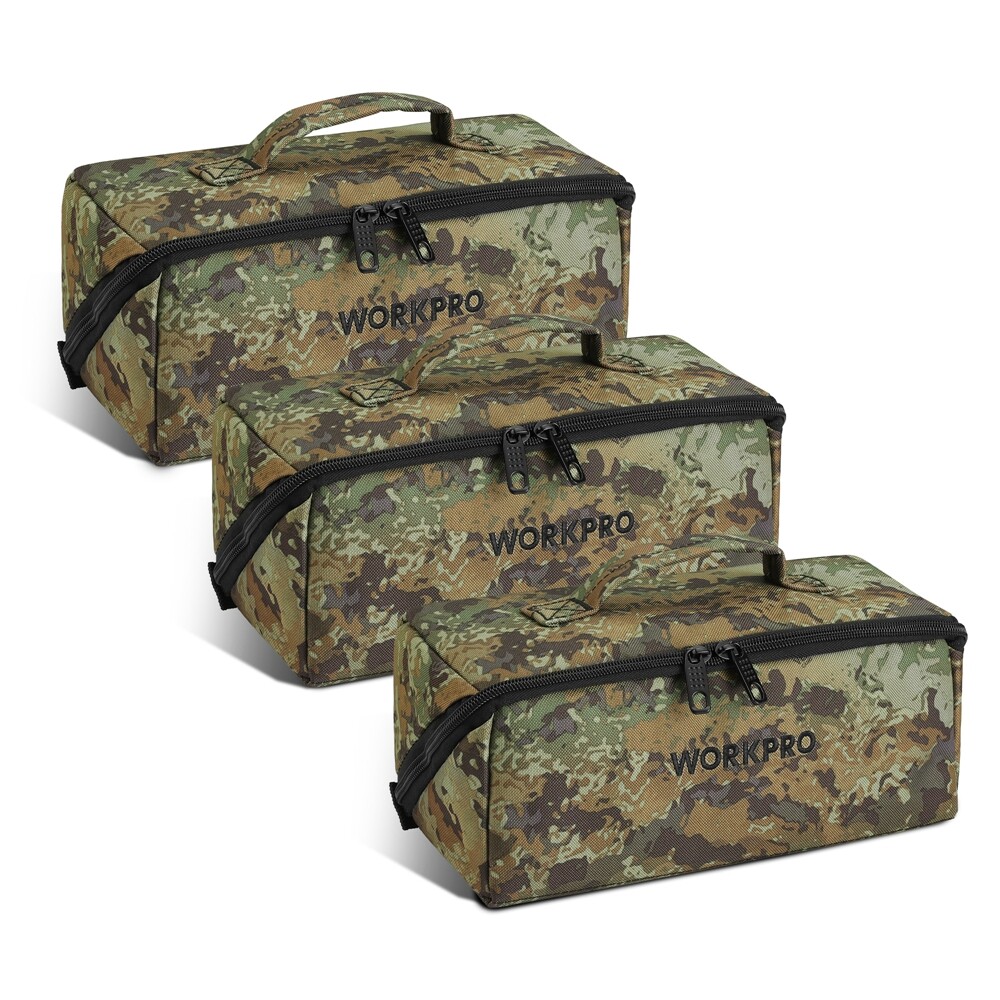 WORKPRO 3PC Heavy Duty Tool Bag 10″ Wide Mouth Tool Storage Bag Zipper Pouch Bag