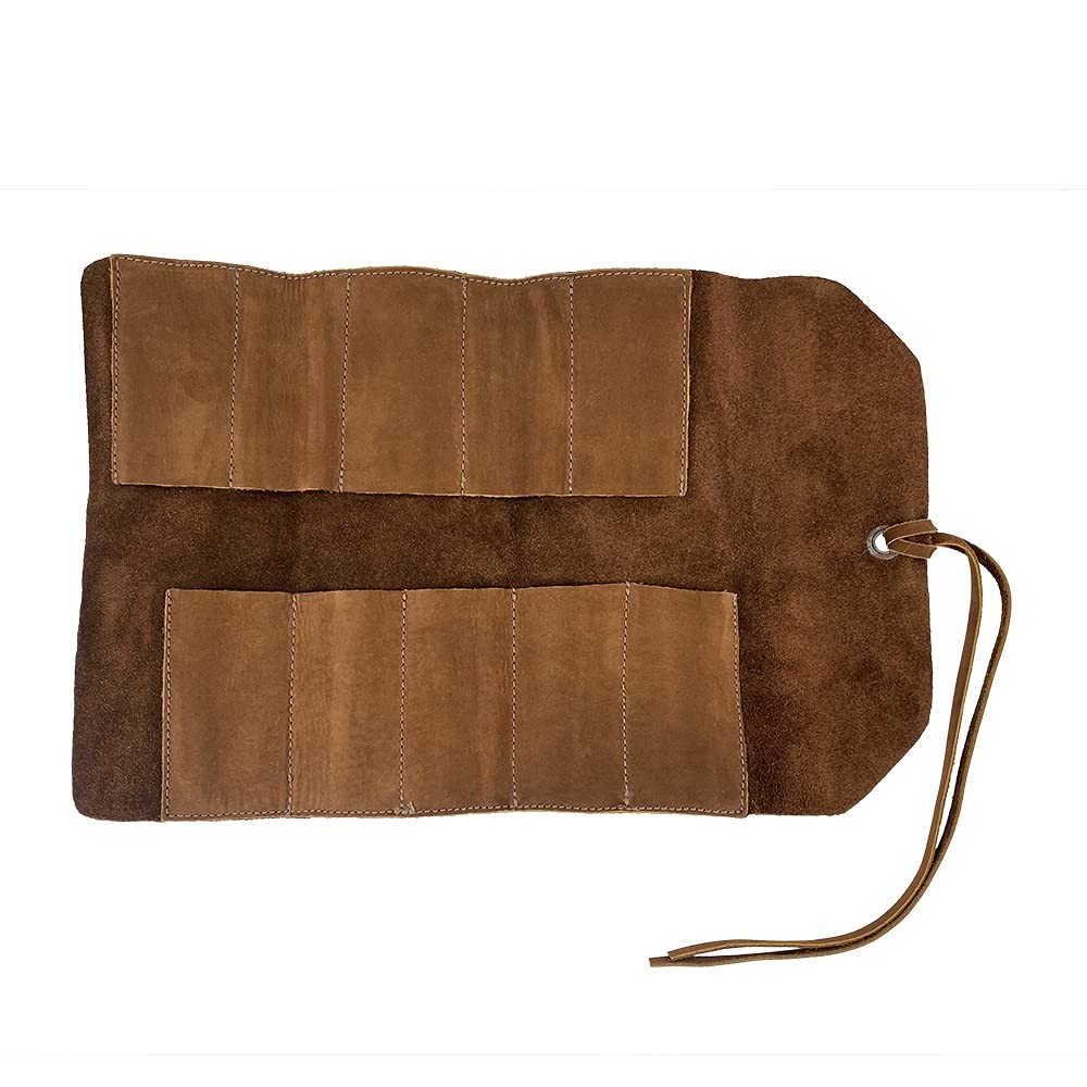 Roll-Up Bag 10 Slots Full Grain Leather Organizer Portable Handmade Tool Brown