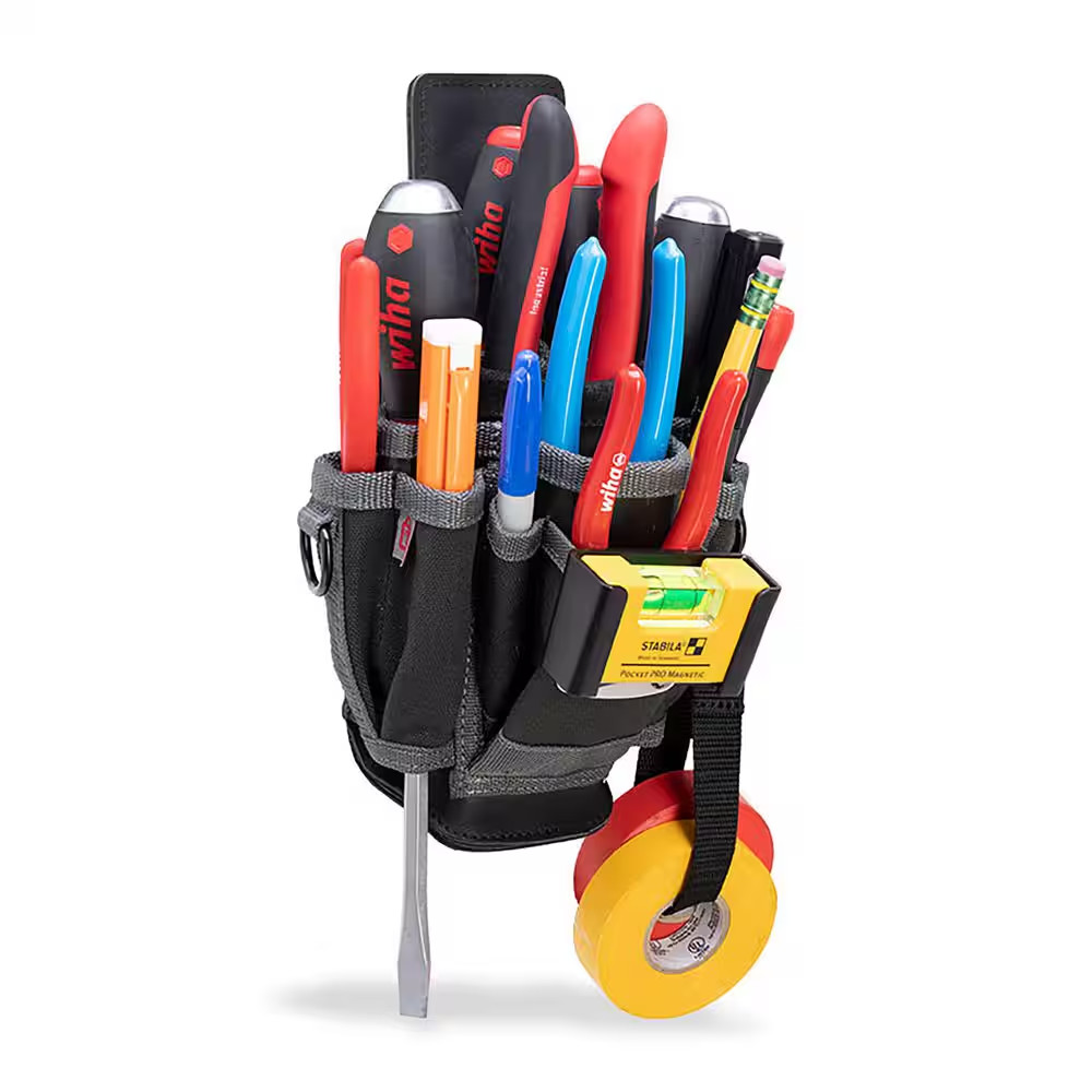 6 In. Small Black Polyester Tool Pouch with Pen;Knife;Pliers;Screwdriver;Wrench;