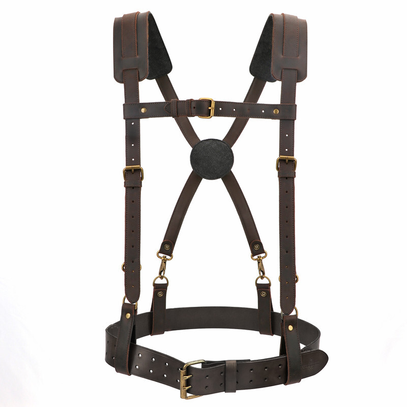 TOURBON Leather Workshop Tools Belt Suspenders Carpenter Chest Strap Padded US