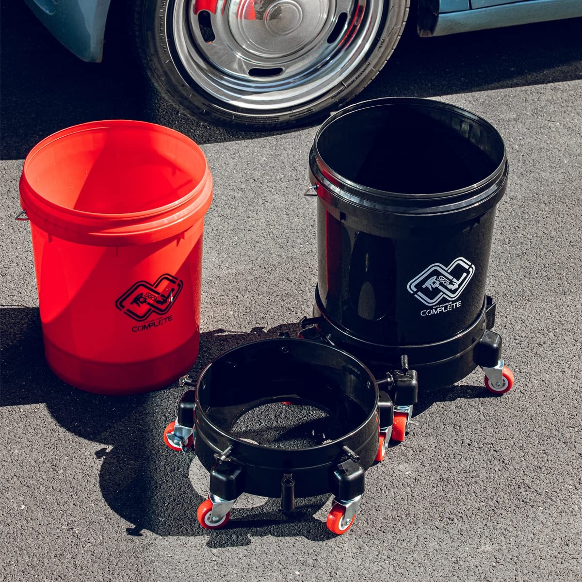 Rolling Bucket Dolly 5 Gallon 5 Wheels Heavy Duty PP Black for Car Wash Detailin