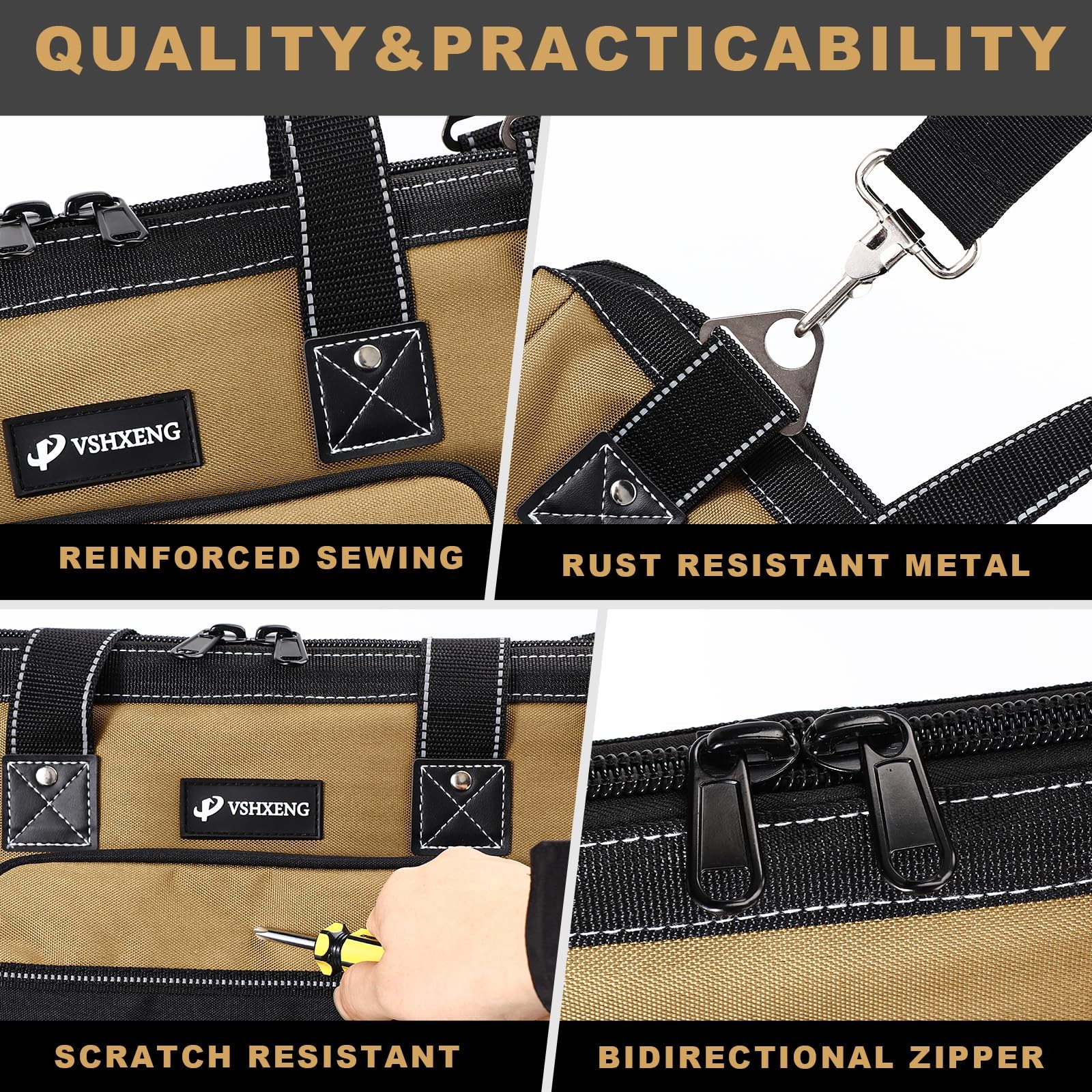 17Inch Large Heavy Duty Tool Bag Waterproof Hard Bottom Multiple Pockets Tote