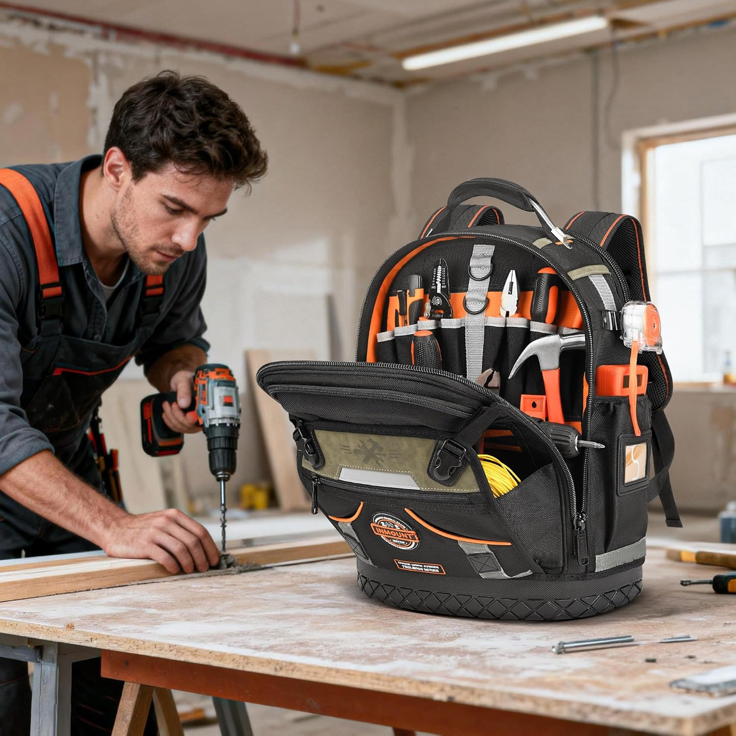 Tool Backpack Bag, HVAC Heavy Duty Construction Tools Backpack for Men, 1680D Pr
