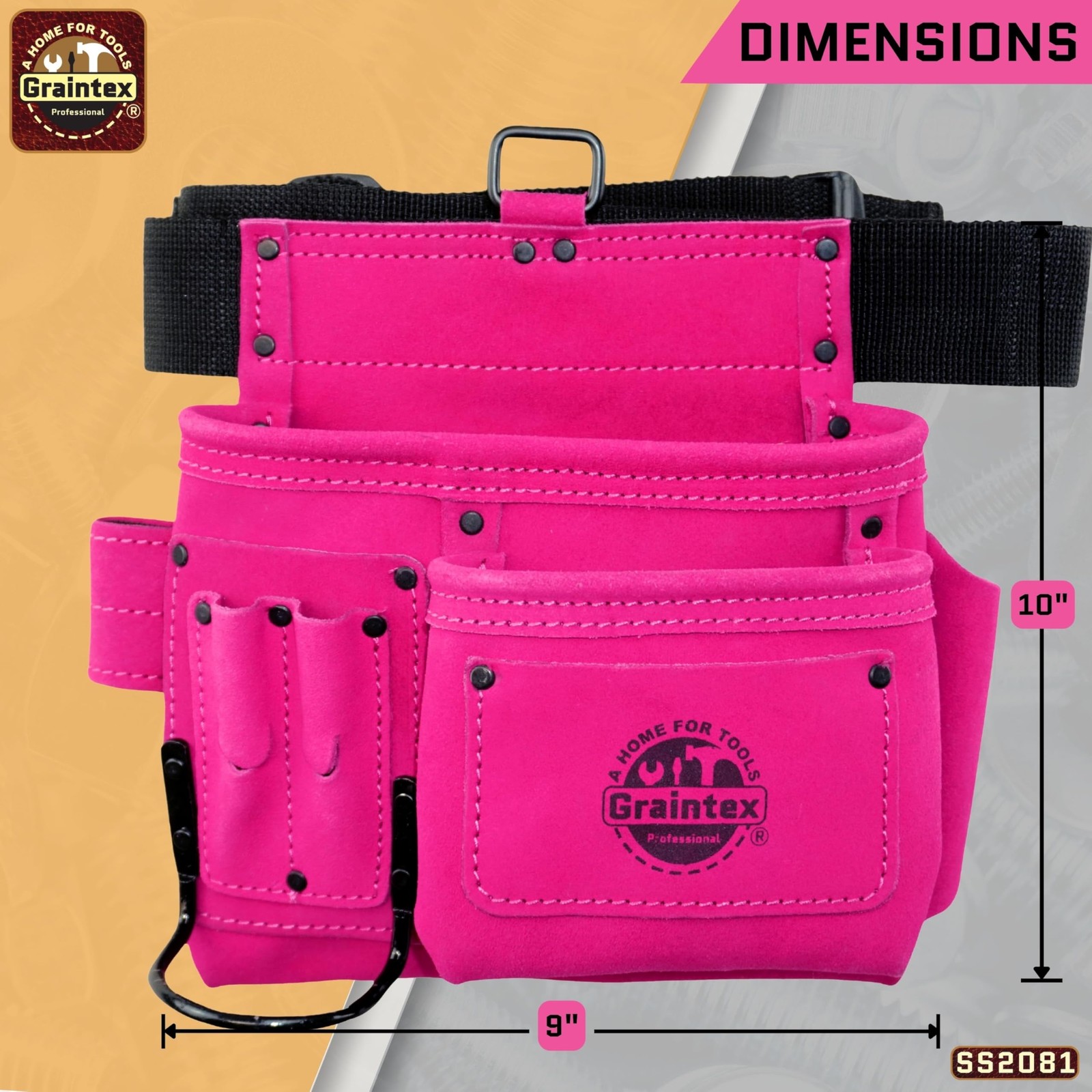 Graintex 5 Pocket Suede Leather Tool Belt/Bag | Pink | Multipurpose Leather T…