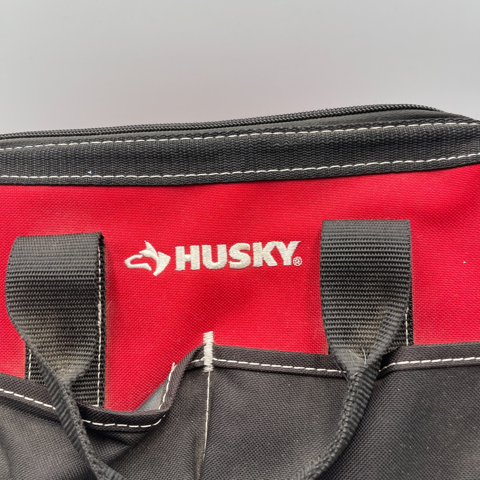 Husky 12 In Tool Bag Red Black Zippered Main Compartment Pockets Water-Resistant